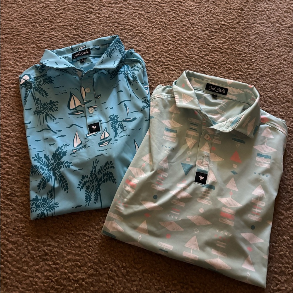 Bad Birdie Boat  Palm Tree Polo Golf Shirt Size Medium Set Of 2